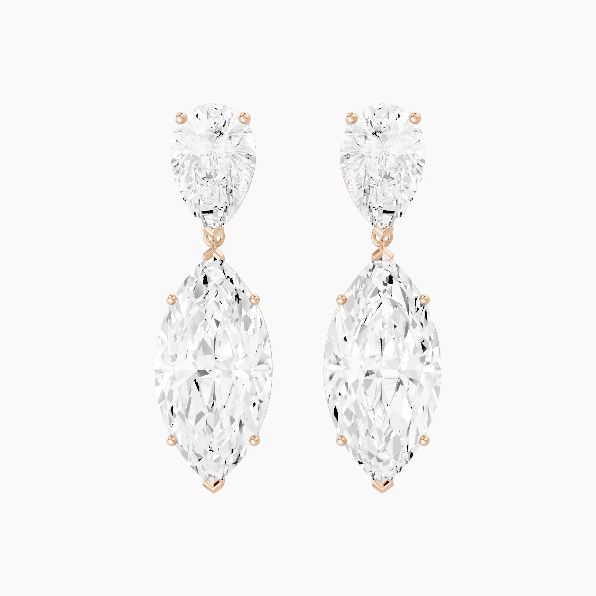 18k Rose Gold Marquise White Lab Diamond Pear Drop Earrings | 14 ct total