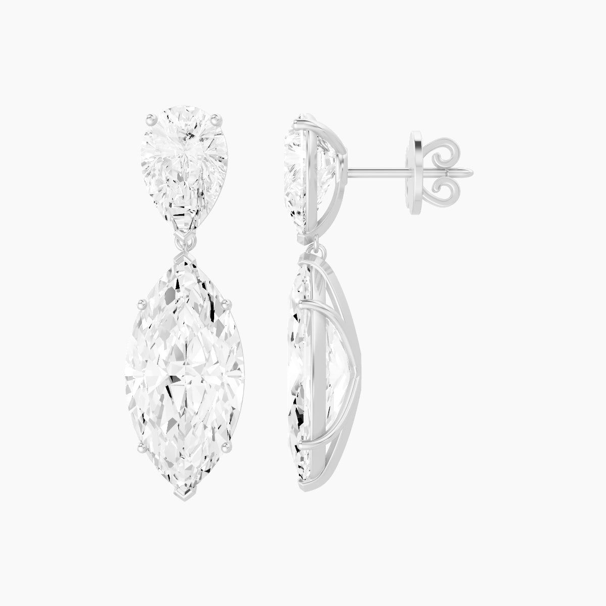 18k White Gold Marquise White Lab Diamond Pear Drop Earrings | 14 ct total
