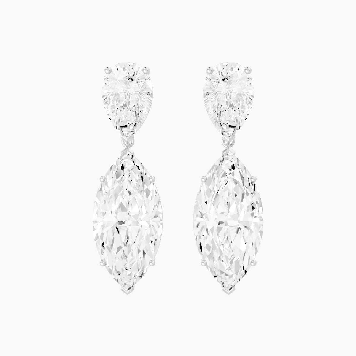 18k White Gold Marquise White Lab Diamond Pear Drop Earrings | 14 ct total