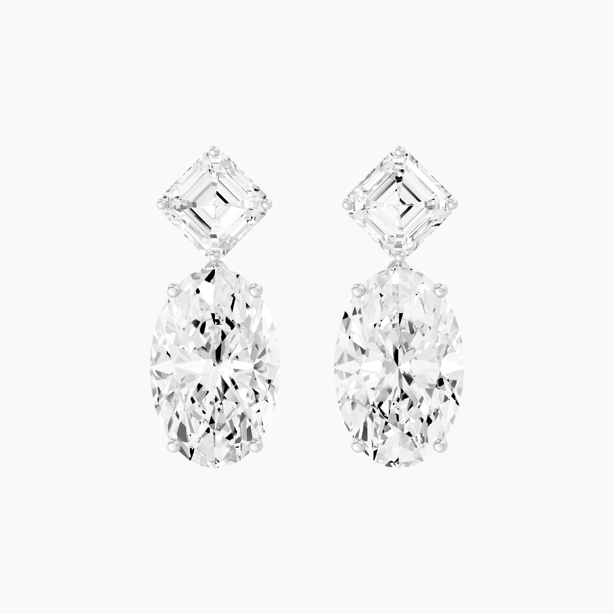 18k White Gold Oval White Lab Diamond Asscher Drop Earrings | 13 ct total