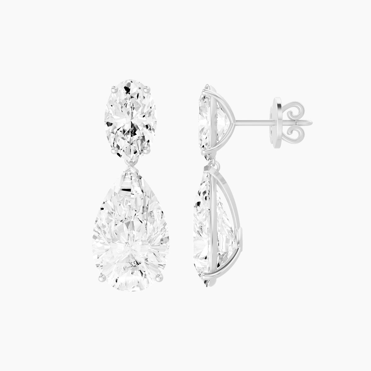 18k White Gold Pear White Lab Diamond Oval Drop Earrings | 14 ct total