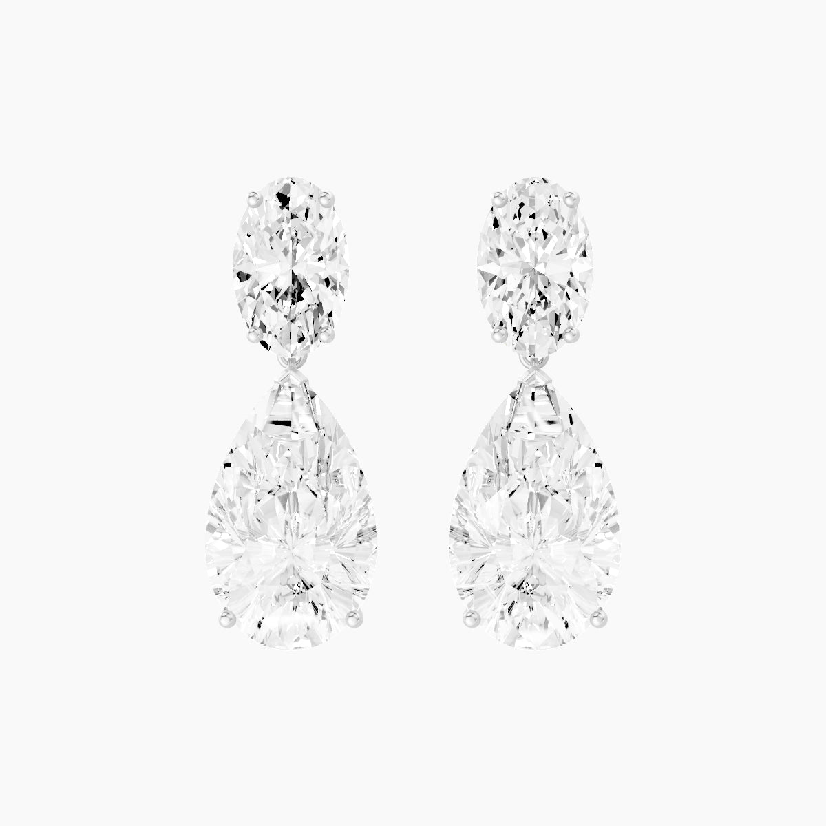 18k White Gold Pear White Lab Diamond Oval Drop Earrings | 14 ct total