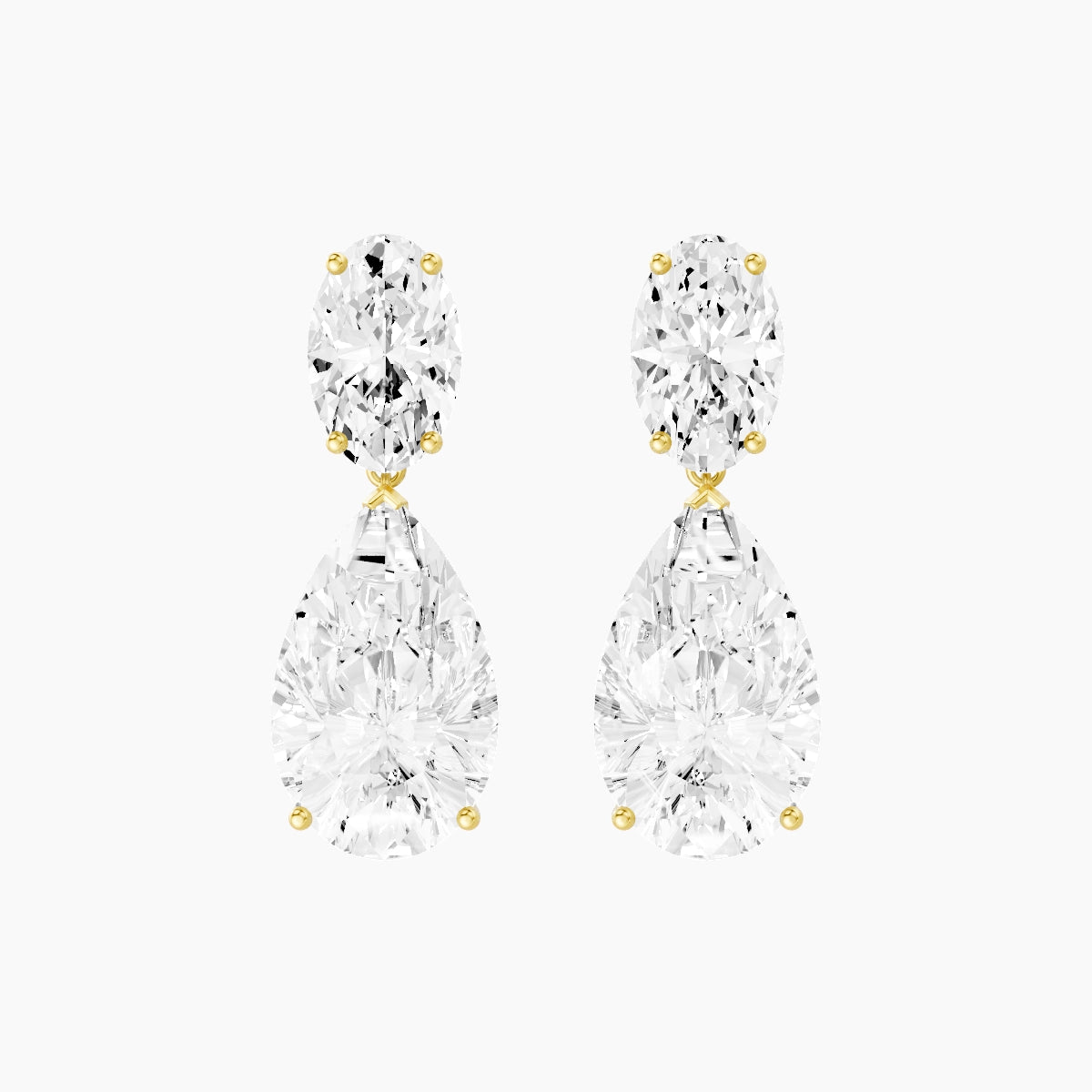 18k Yellow Gold Pear White Lab Diamond Oval Drop Earrings | 14 ct total