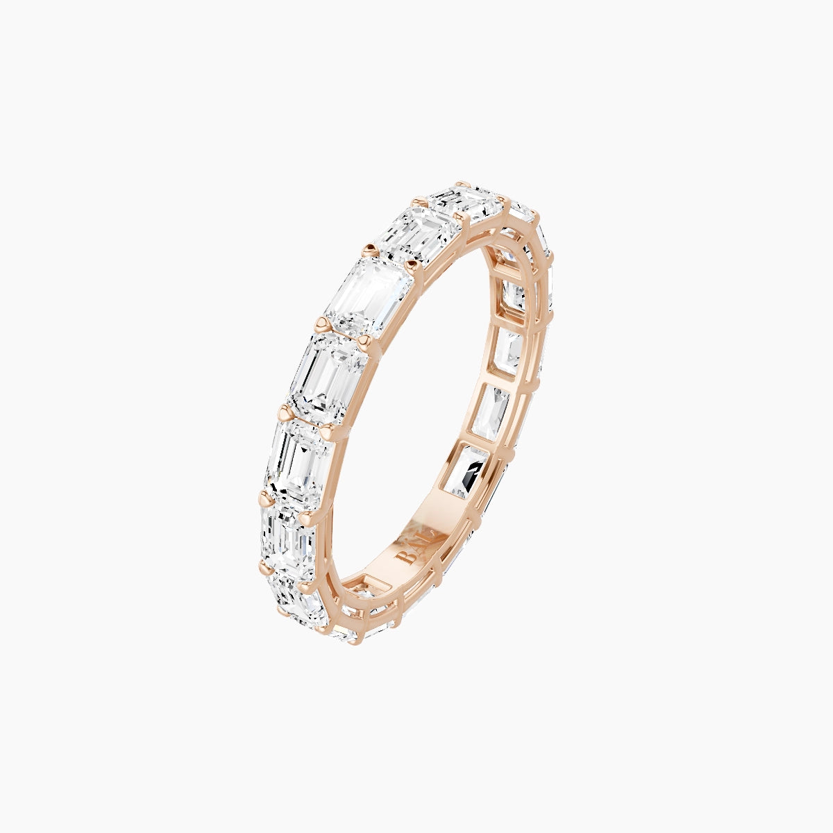 East-West Eternity Ring | 18k Rose Gold 3.6 x 2.6 mm Emerald White Lab Diamond with Shared Prongs