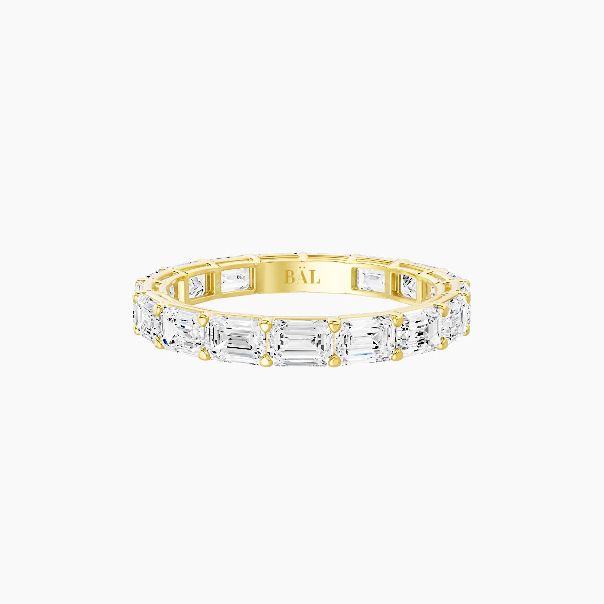 East-West Eternity Ring | 18k Yellow Gold 3.6 x 2.6 mm Emerald White Lab Diamond with Shared Prongs