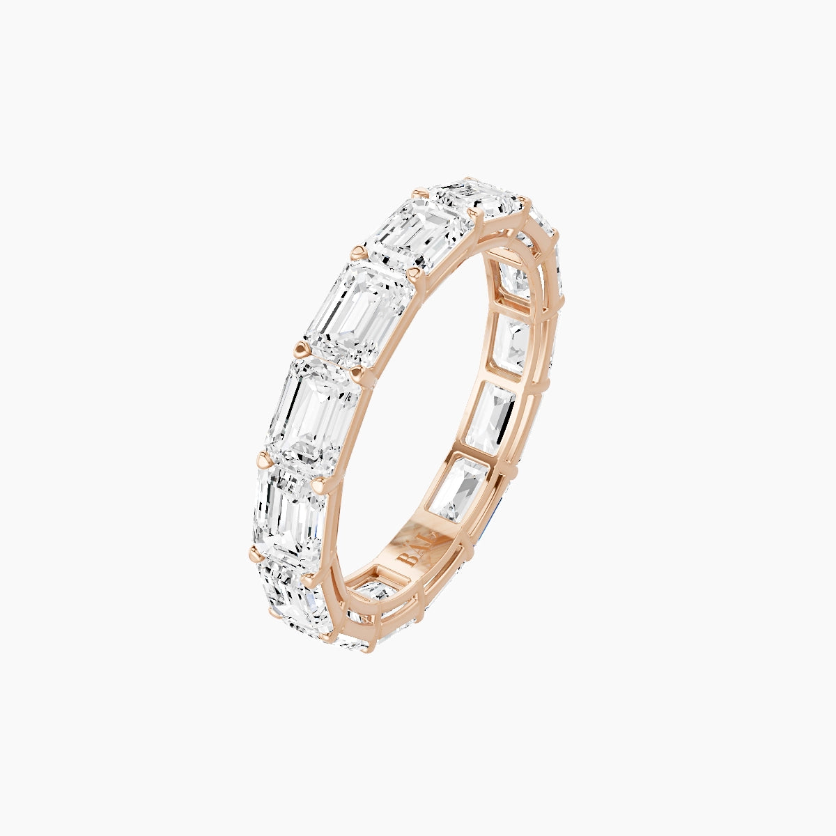 East-West Eternity Ring | 18k Rose Gold 4.5 x 3.2 mm Emerald White Lab Diamond with Shared Prongs