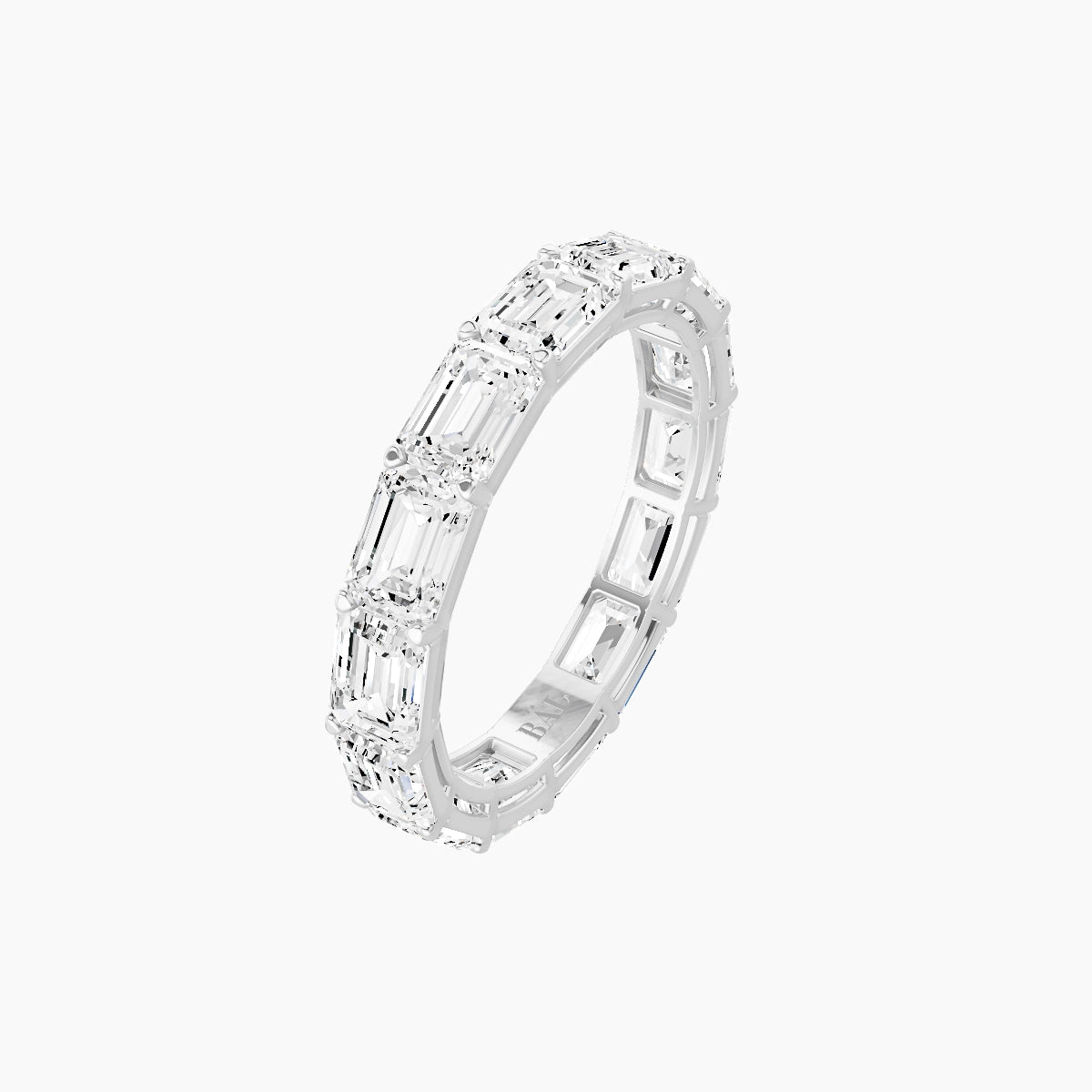 East-West Eternity Ring | 18k White Gold 4.5 x 3.2 mm Emerald White Lab Diamond with Shared Prongs