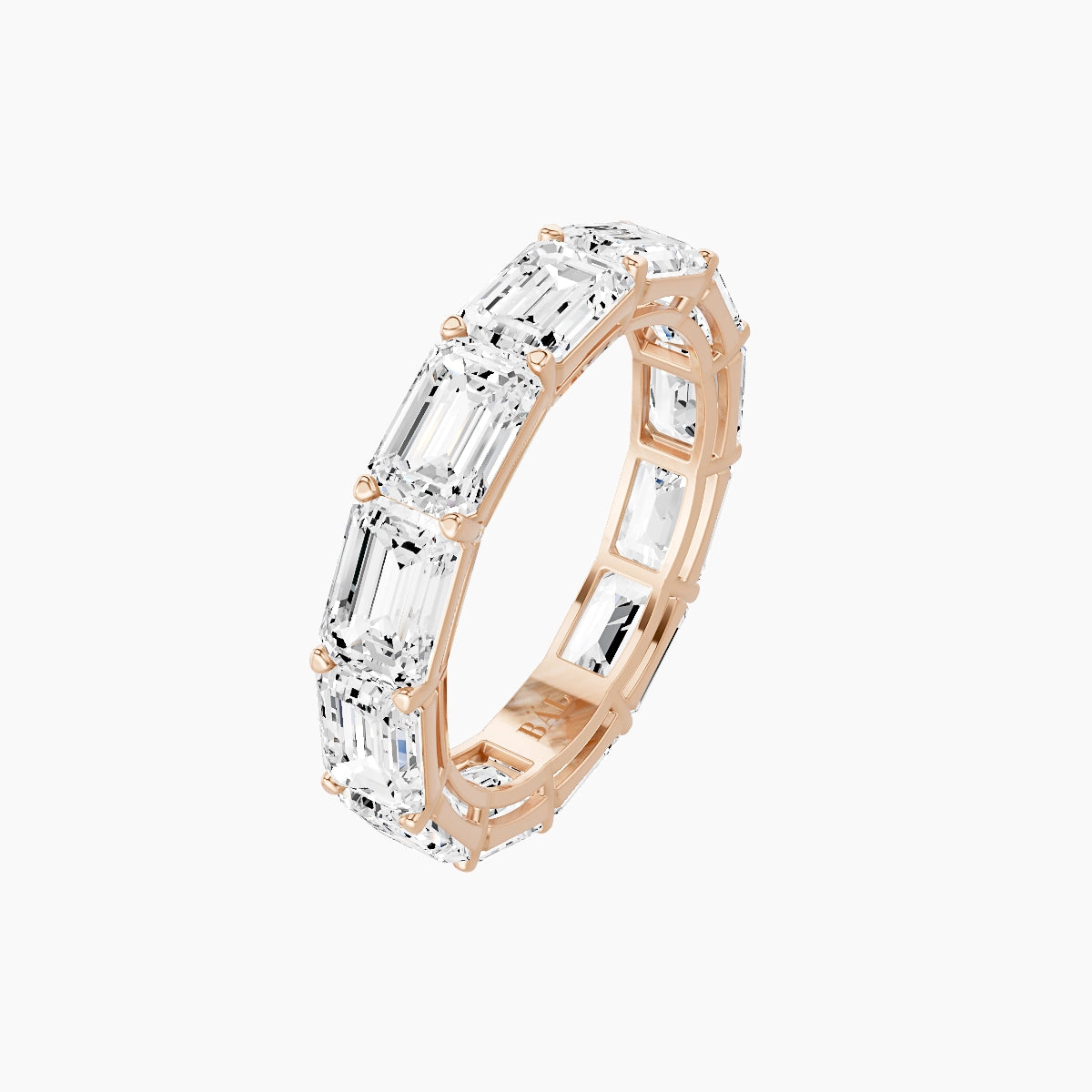 East-West Eternity Ring | 18k Rose Gold 5.3 x 3.8 mm Emerald White Lab Diamond with Shared Prongs