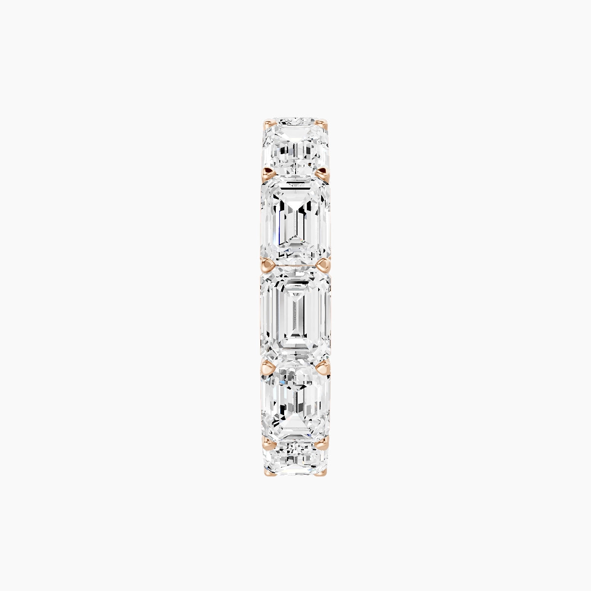 East-West Eternity Ring | 18k Rose Gold 5.3 x 3.8 mm Emerald White Lab Diamond with Shared Prongs
