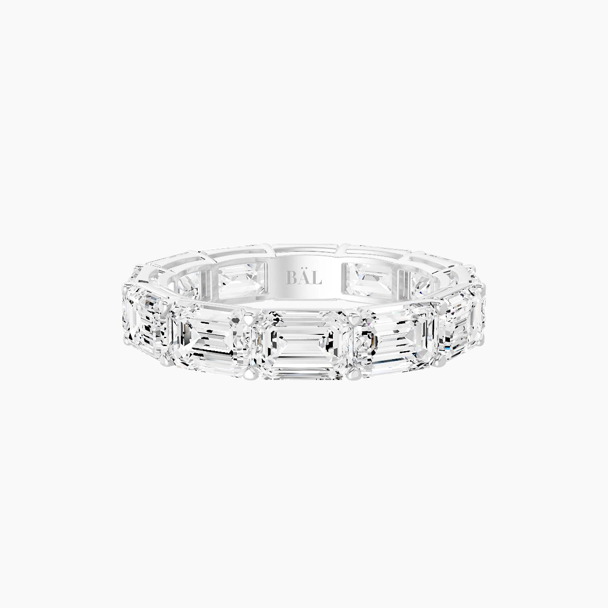 East-West Eternity Ring | 18k White Gold 5.3 x 3.8 mm Emerald White Lab Diamond with Shared Prongs