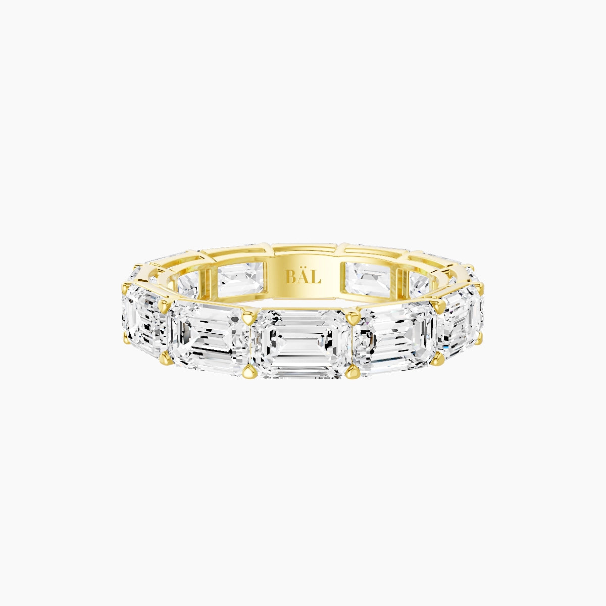 East-West Eternity Ring | 18k Yellow Gold 5.3 x 3.8 mm Emerald White Lab Diamond with Shared Prongs