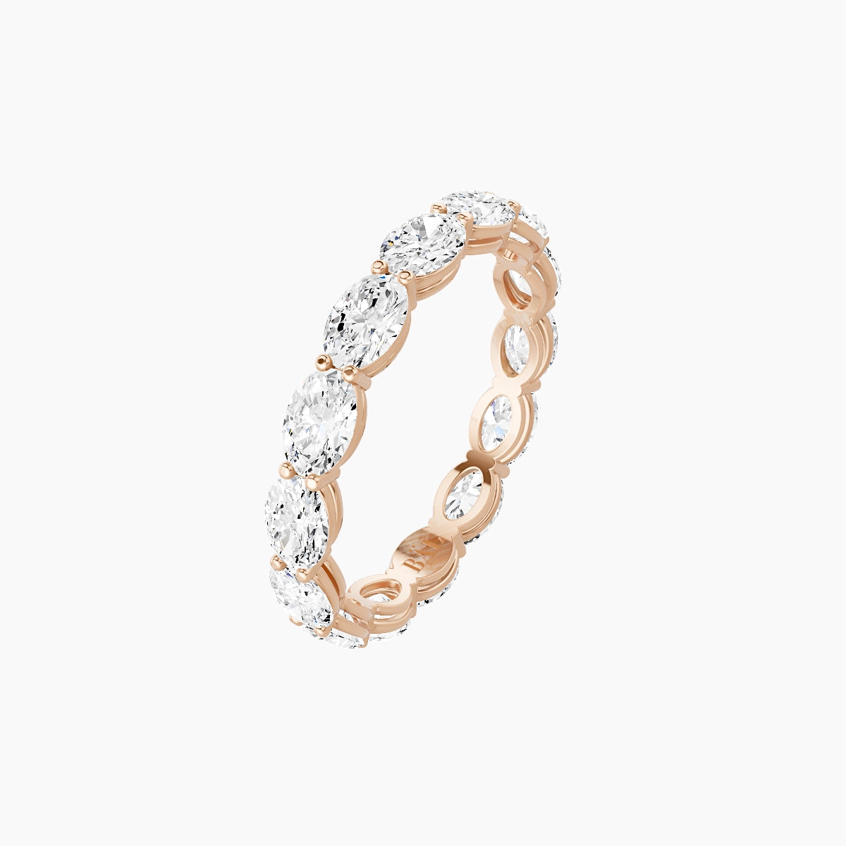 East-West Eternity Ring | 18k Rose Gold 4.2 x 3 mm Oval White Lab Diamond with Shared Prongs