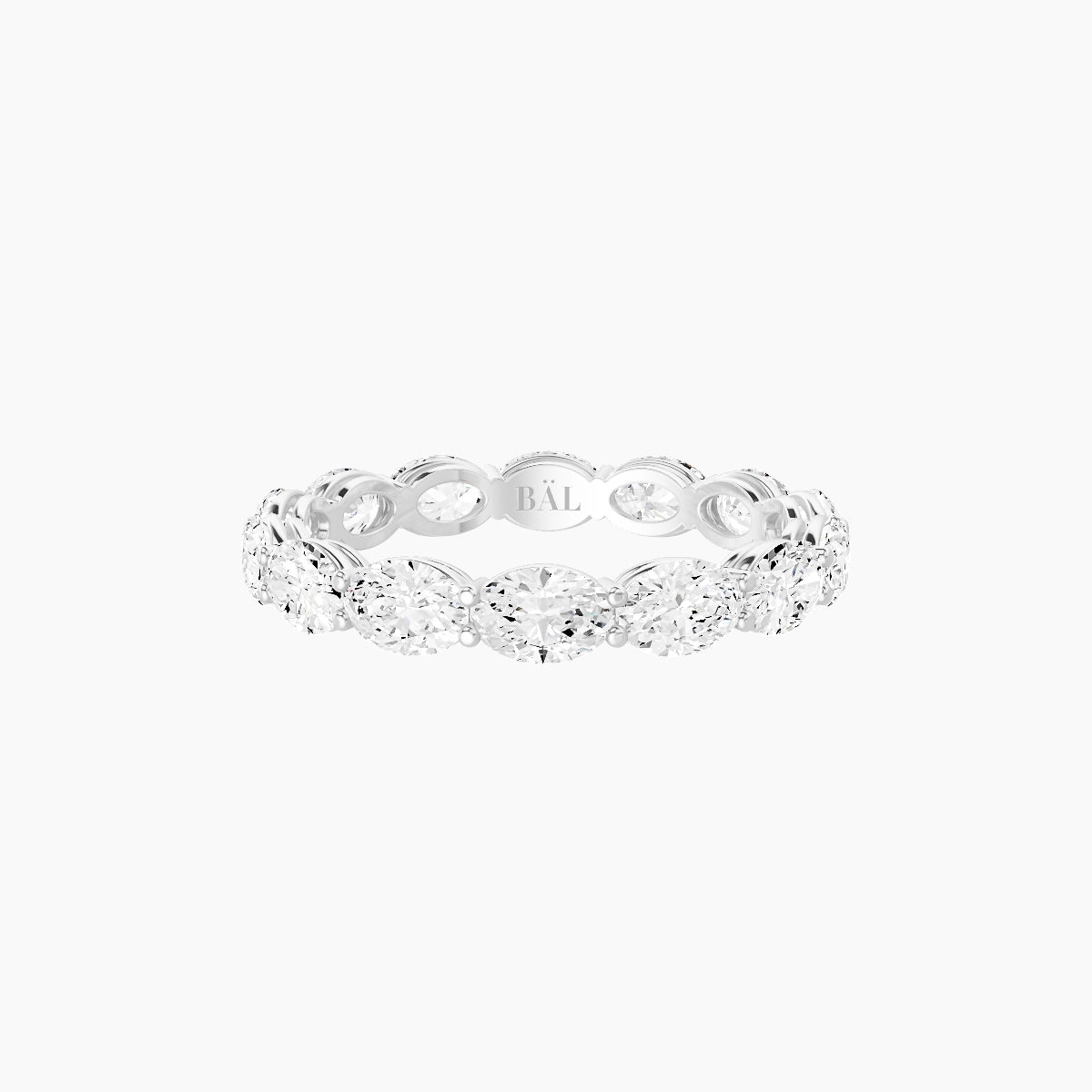 East-West Eternity Ring | 18k White Gold 4.2 x 3 mm Oval White Lab Diamond with Shared Prongs