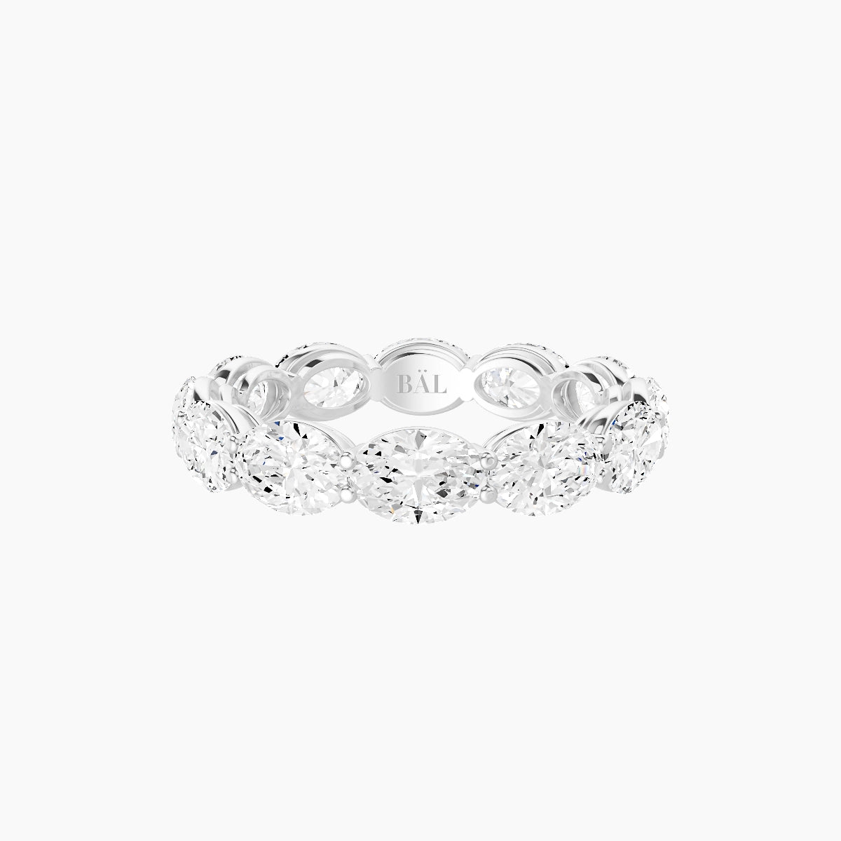 East-West Eternity Ring | 18k White Gold 5.4 x 3.8 mm Oval White Lab Diamond with Shared Prongs