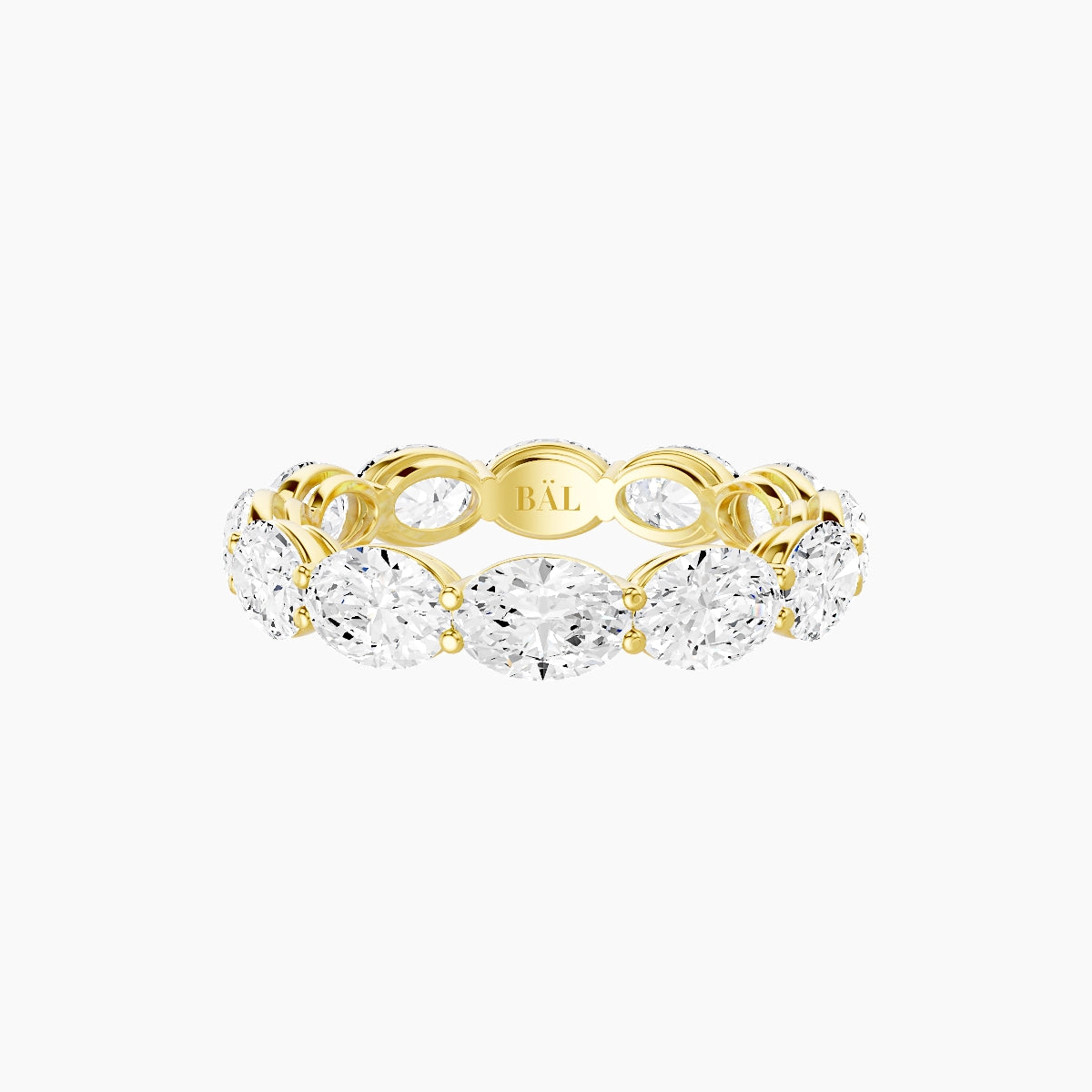 East-West Eternity Ring | 18k Yellow Gold 5.4 x 3.8 mm Oval White Lab Diamond with Shared Prongs