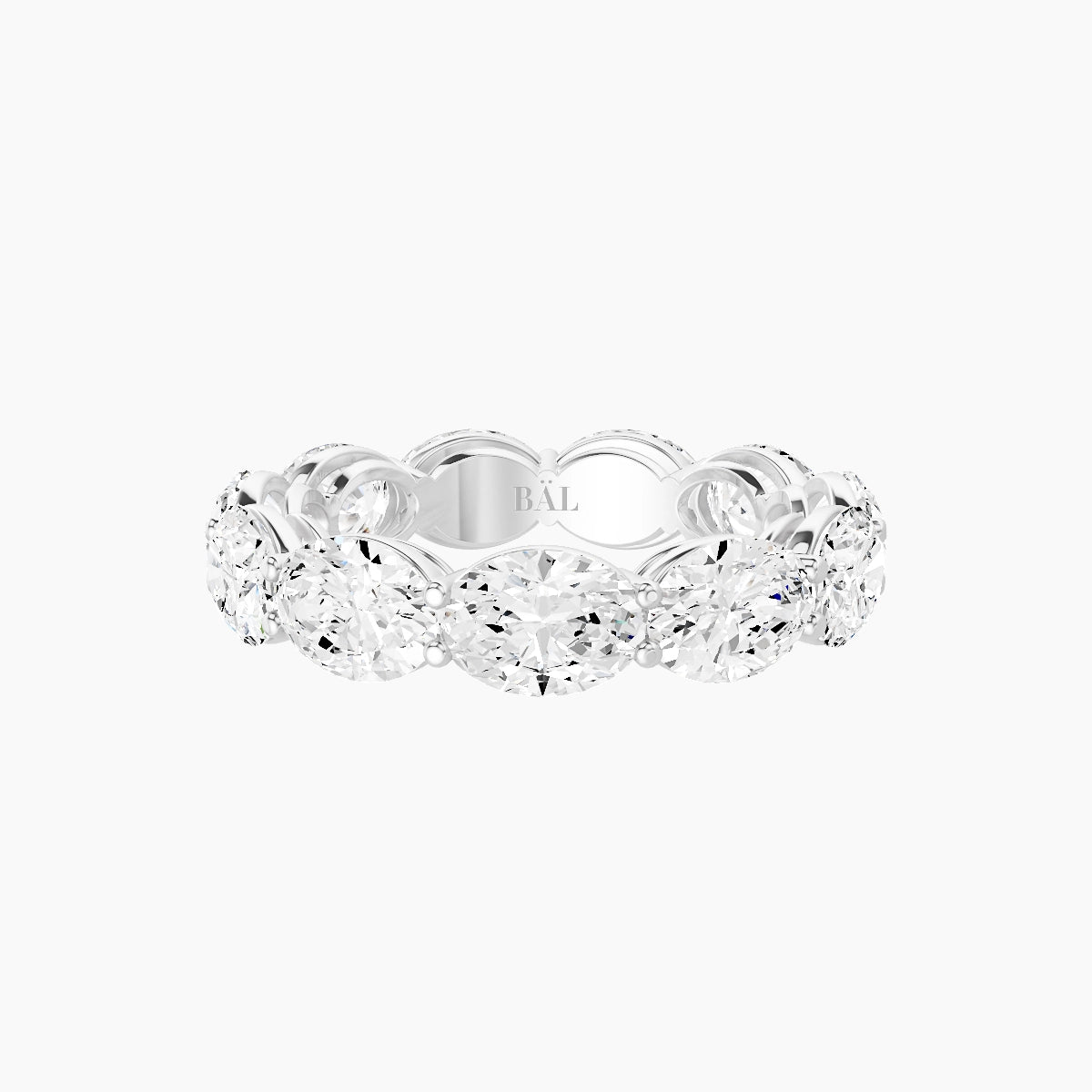East-West Eternity Ring | 18k White Gold 6.3 x 4.5 mm Oval White Lab Diamond with Shared Prongs
