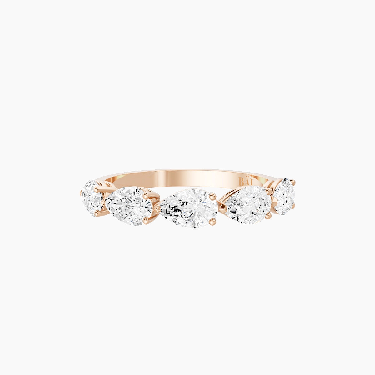 East-West Half Eternity Ring | 18k Rose Gold 5.5 x 3.5 mm Pear White Lab Diamond