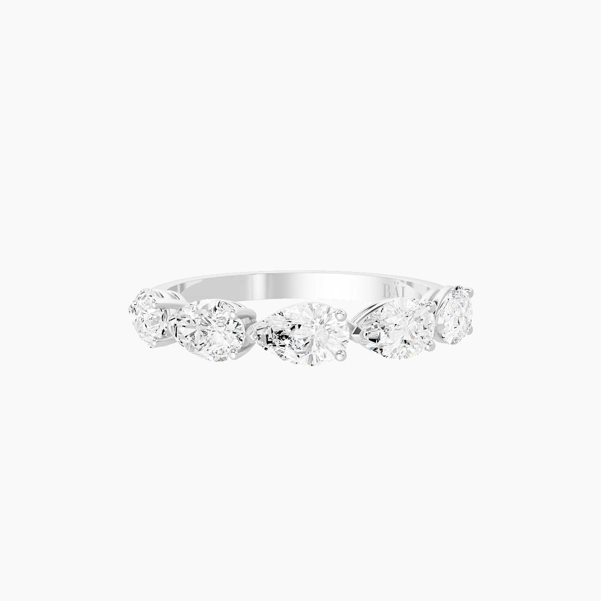 East-West Half Eternity Ring | 18k White Gold 5.5 x 3.5 mm Pear White Lab Diamond