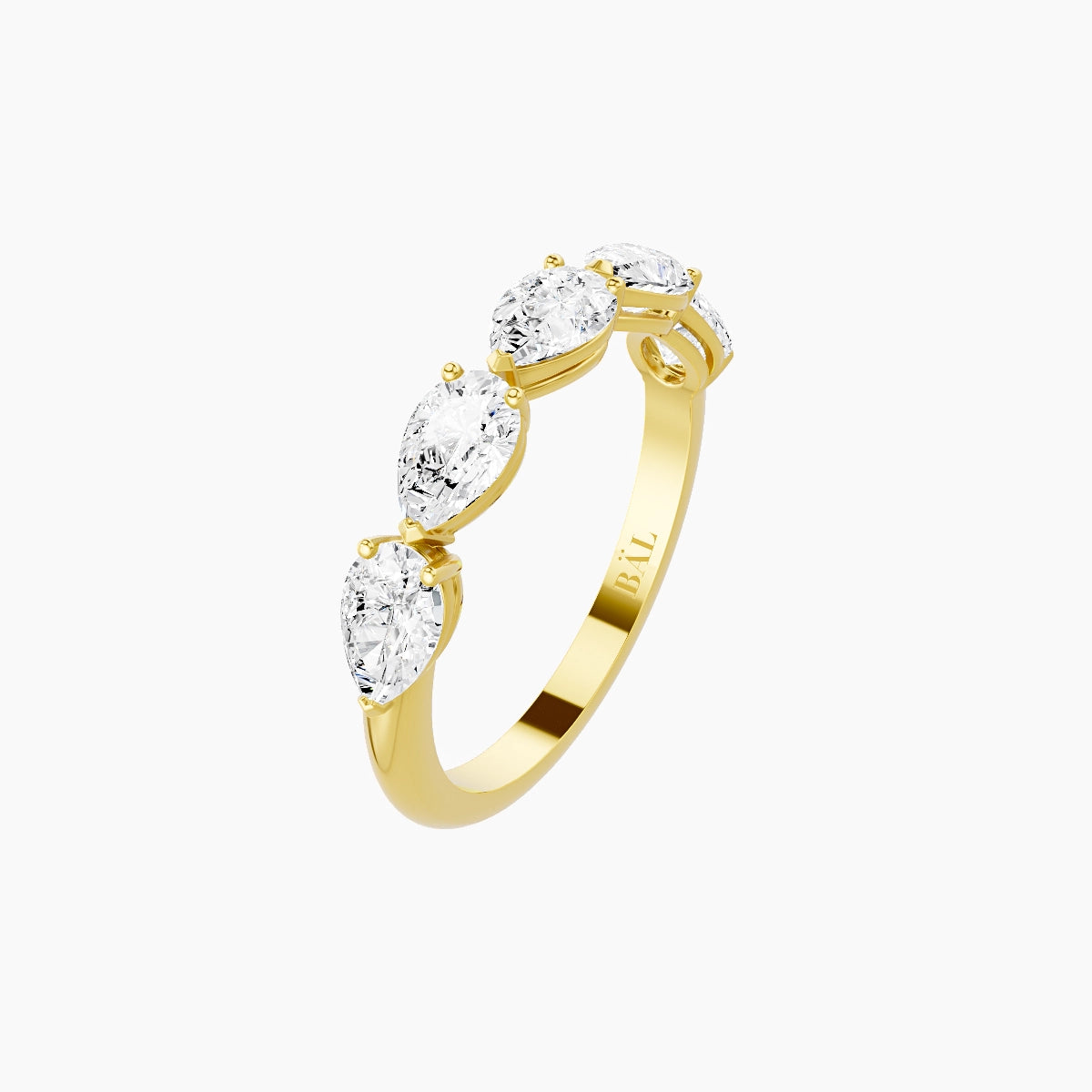 East-West Half Eternity Ring | 18k Yellow Gold 5.5 x 3.5 mm Pear White Lab Diamond