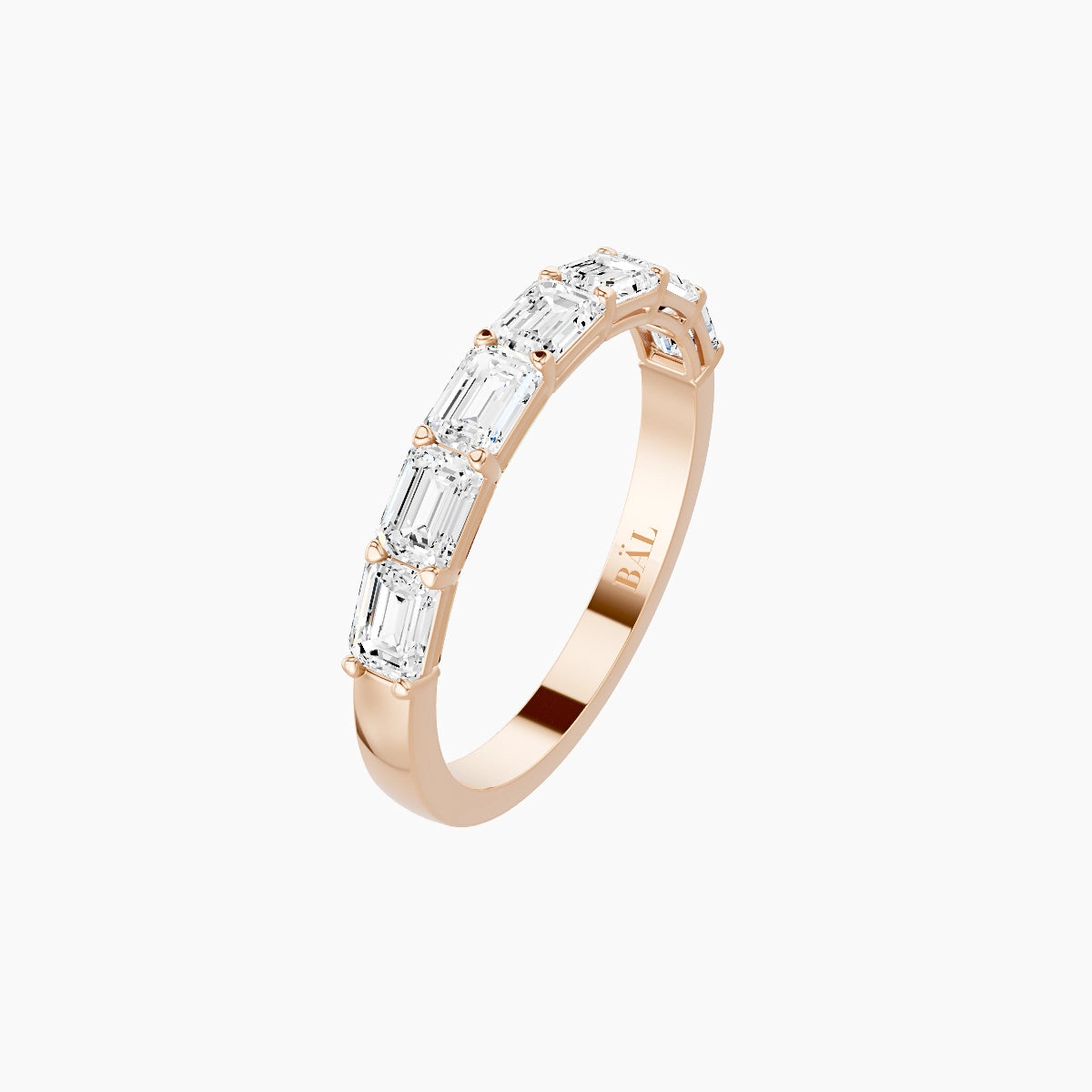 East-West Half Eternity Ring | 18k Rose Gold 3.6 x 2.6 mm Emerald White Lab Diamond with Shared Prongs