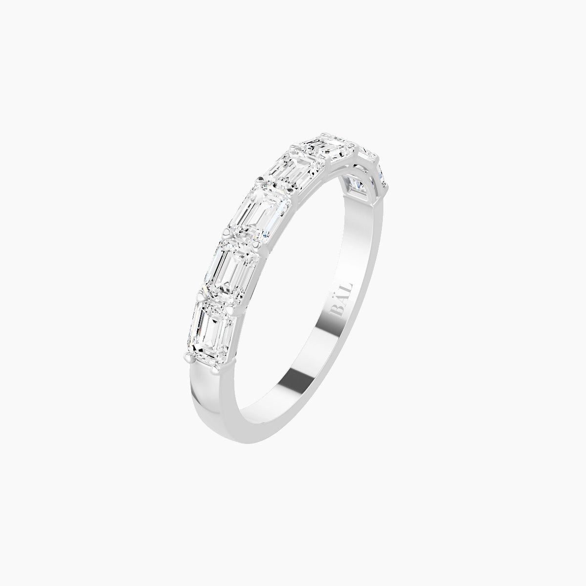 East-West Half Eternity Ring | 18k White Gold 3.6 x 2.6 mm Emerald White Lab Diamond with Shared Prongs