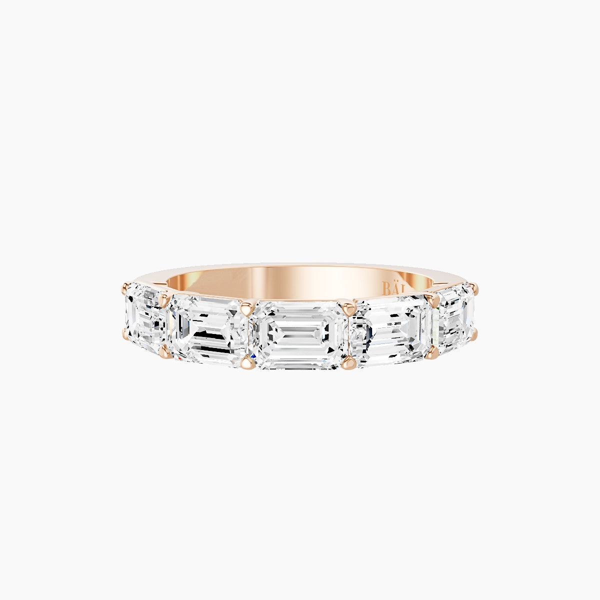 East-West Half Eternity Ring | 18k Rose Gold 5.3 x 3.8 mm Emerald White Lab Diamond with Shared Prongs