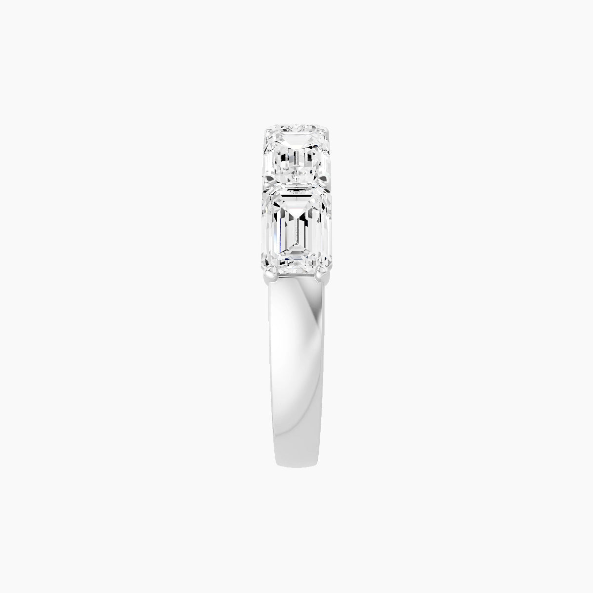 East-West Half Eternity Ring | 18k White Gold 5.3 x 3.8 mm Emerald White Lab Diamond with Shared Prongs