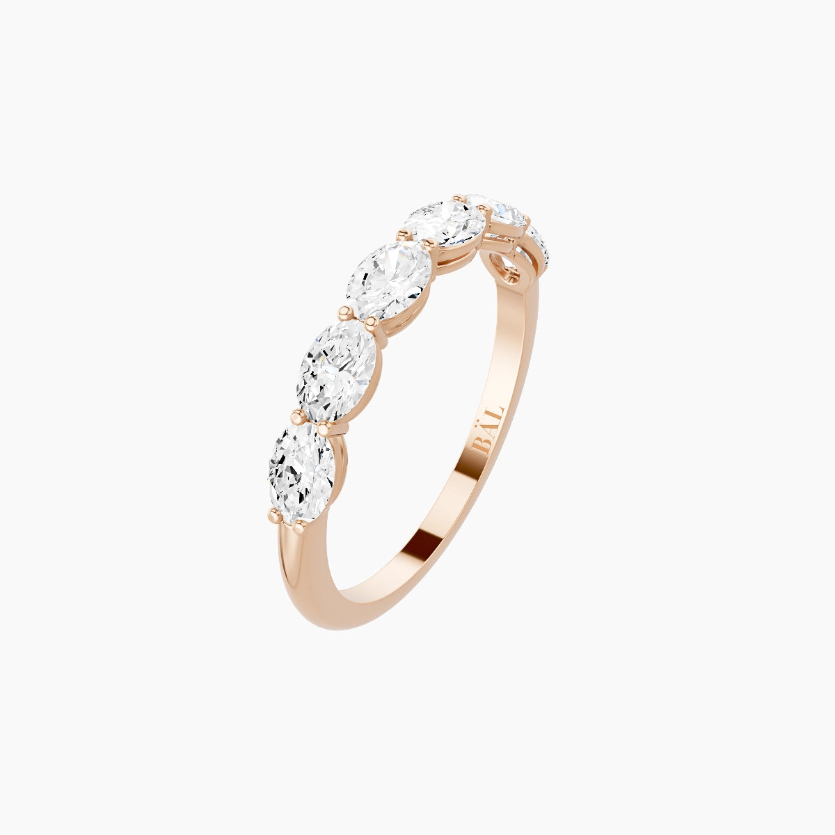 East-West Half Eternity Ring | 18k Rose Gold 4.2 x 3 mm Oval White Lab Diamond with Shared Prongs