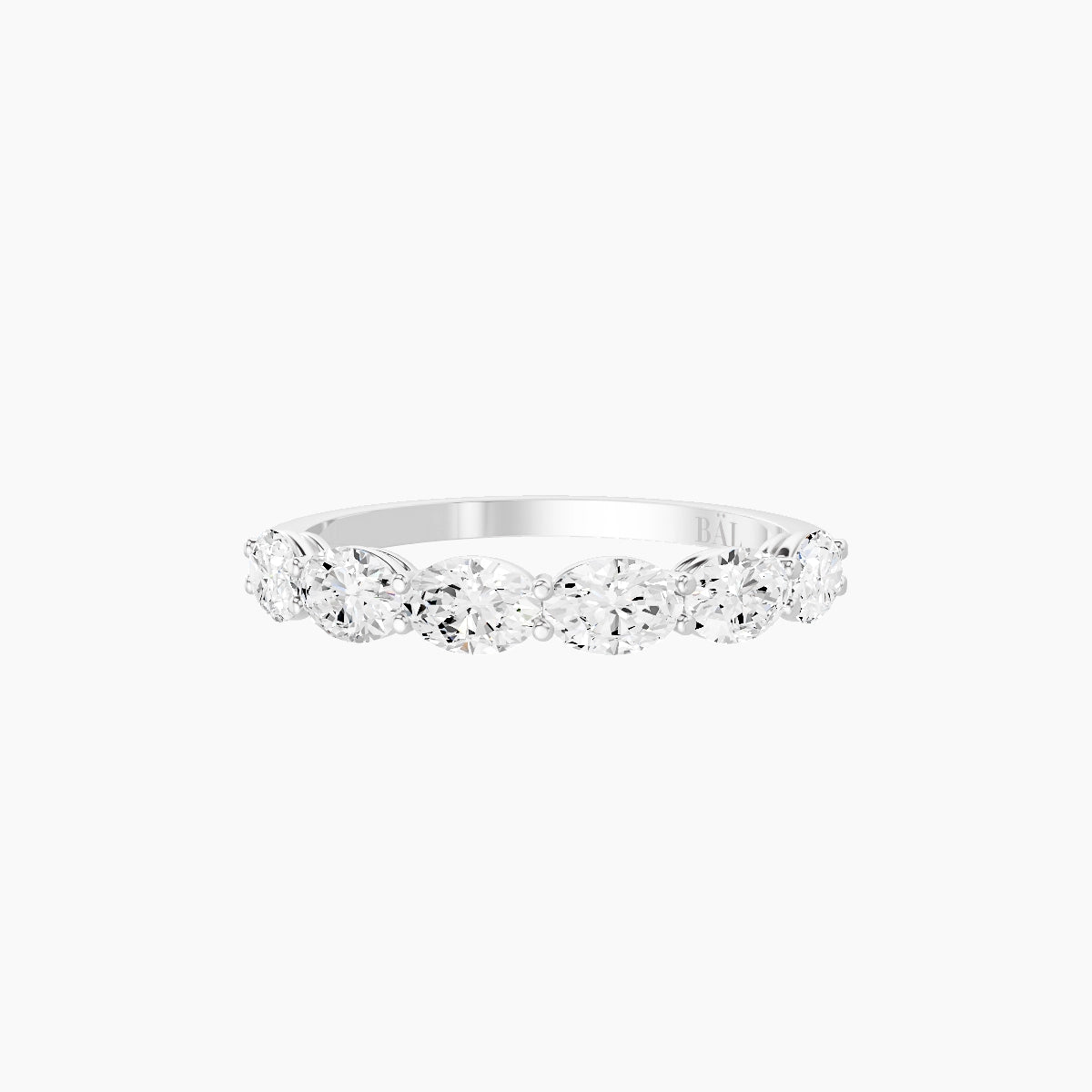 East-West Half Eternity Ring | 18k White Gold 4.2 x 3 mm Oval White Lab Diamond with Shared Prongs