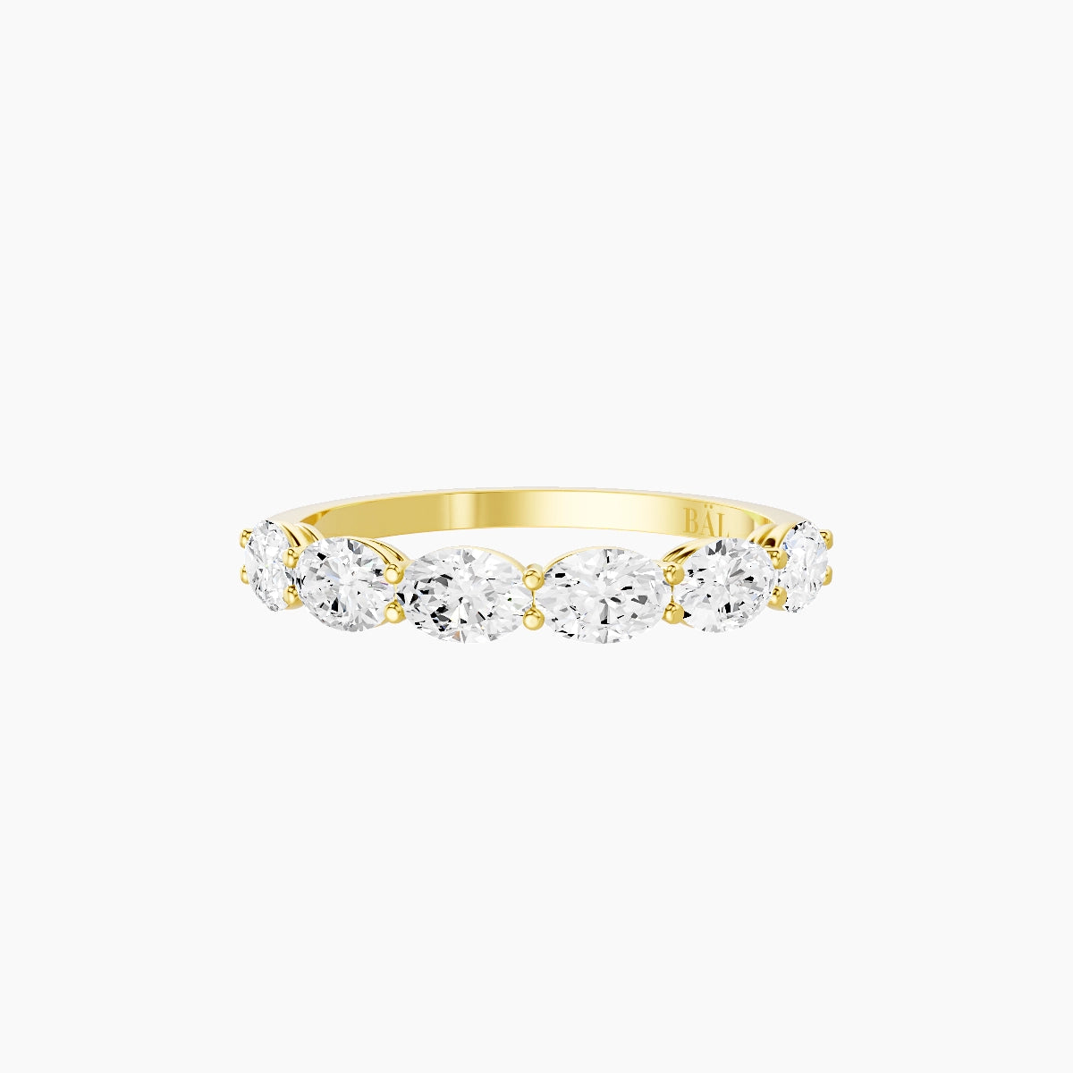 East-West Half Eternity Ring | 18k Yellow Gold 4.2 x 3 mm Oval White Lab Diamond with Shared Prongs