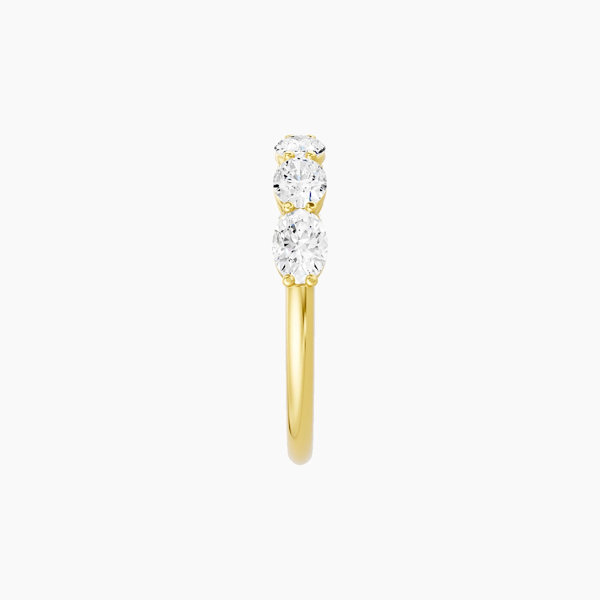 East-West Half Eternity Ring | 18k Yellow Gold 4.2 x 3 mm Oval White Lab Diamond with Shared Prongs