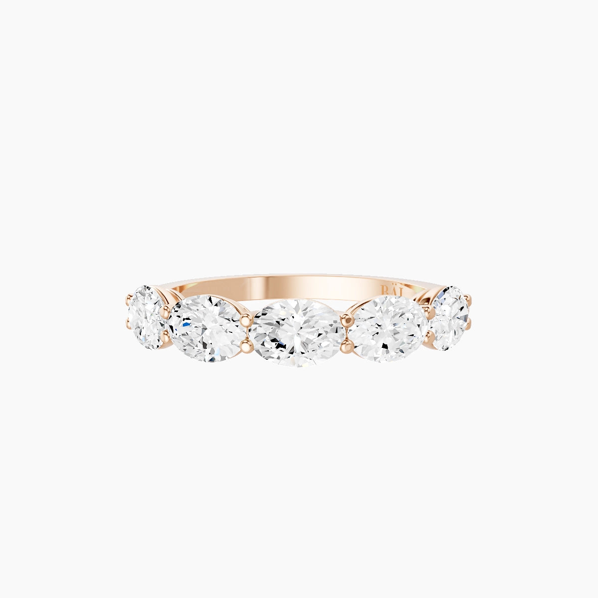 East-West Half Eternity Ring | 18k Rose Gold 5.4 x 3.8 mm Oval White Lab Diamond with Shared Prongs