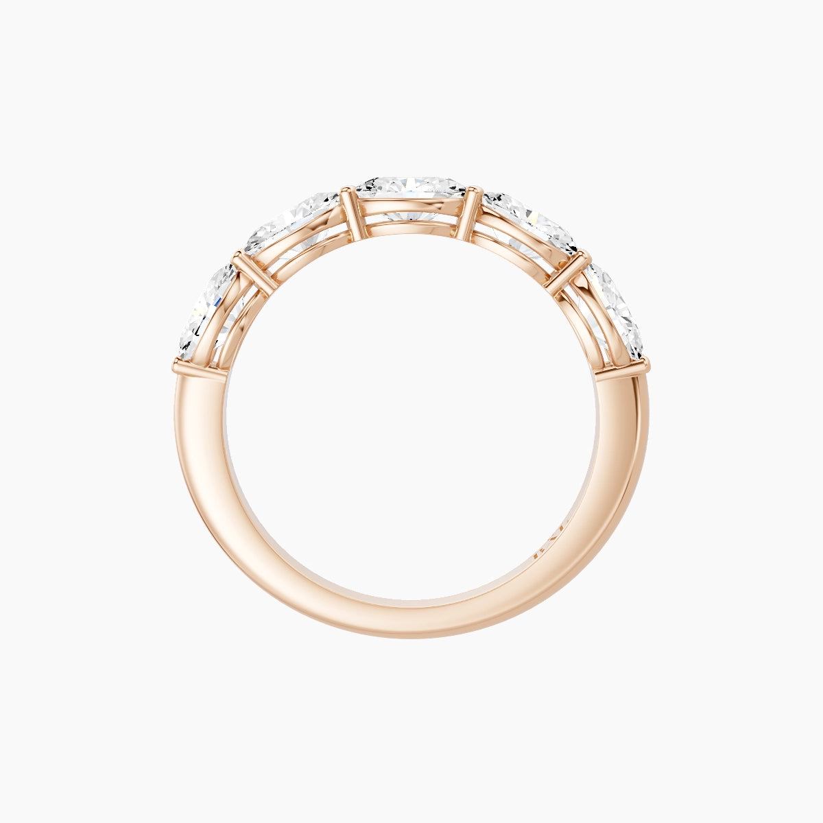 East-West Half Eternity Ring | 18k Rose Gold 5.4 x 3.8 mm Oval White Lab Diamond with Shared Prongs