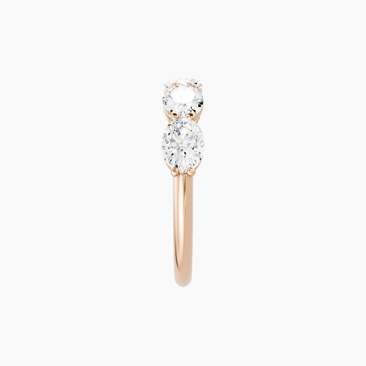 East-West Half Eternity Ring | 18k Rose Gold 5.4 x 3.8 mm Oval White Lab Diamond with Shared Prongs