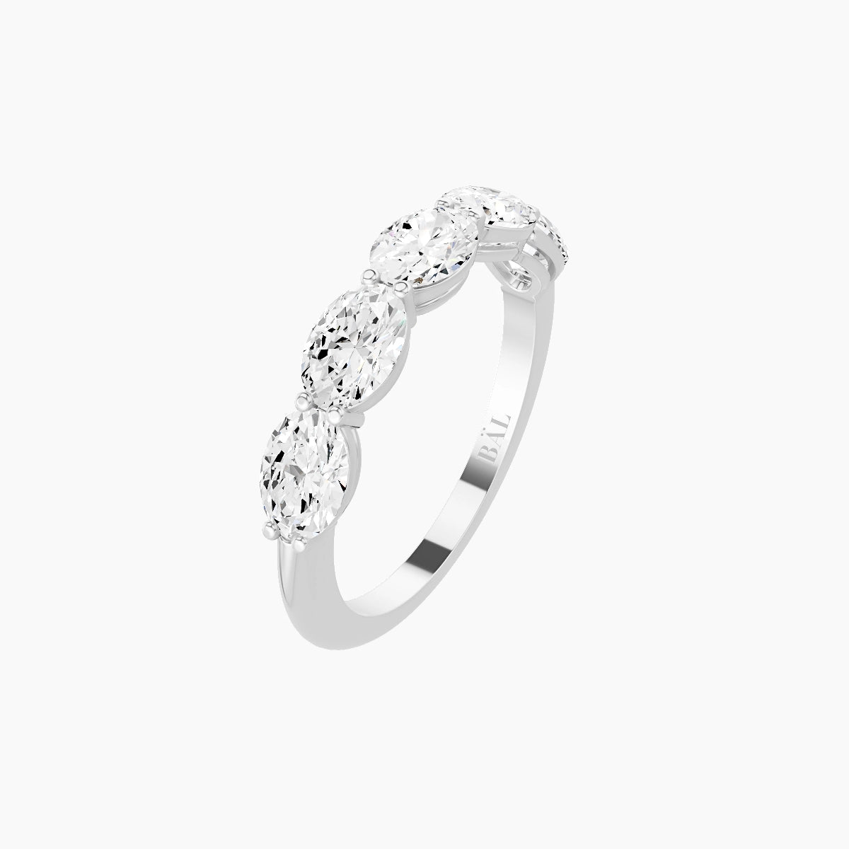 East-West Half Eternity Ring | 18k White Gold 5.4 x 3.8 mm Oval White Lab Diamond with Shared Prongs