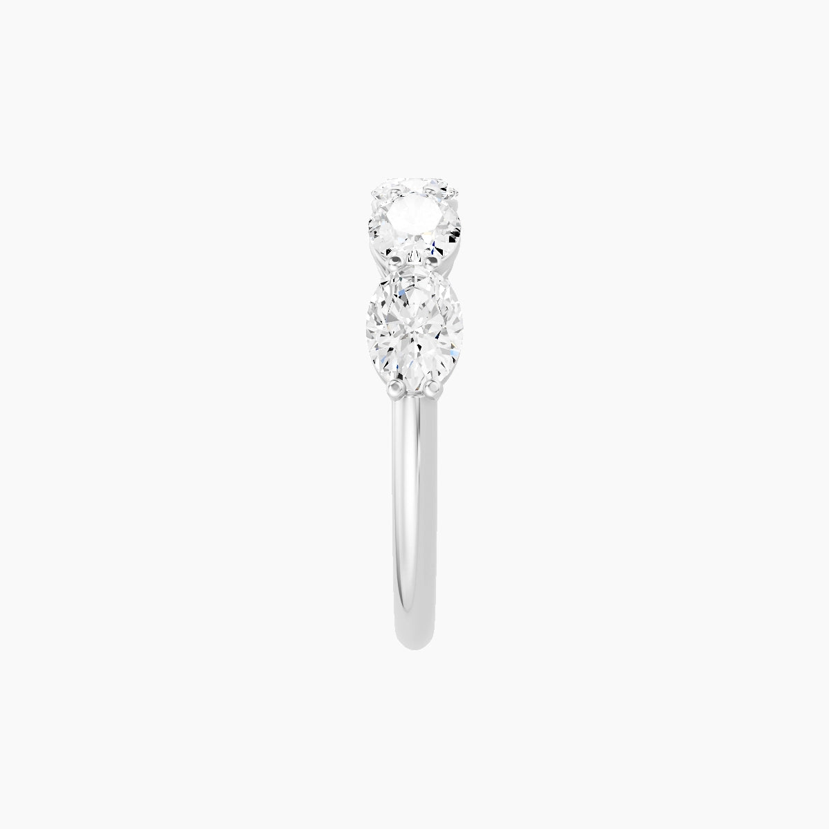 East-West Half Eternity Ring | 18k White Gold 5.4 x 3.8 mm Oval White Lab Diamond with Shared Prongs