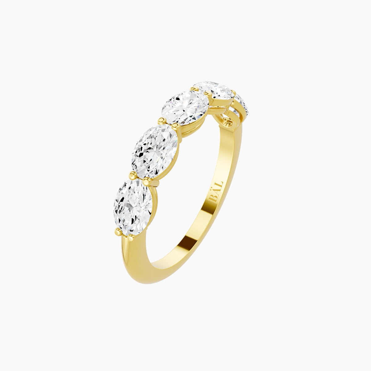 East-West Half Eternity Ring | 18k Yellow Gold 5.4 x 3.8 mm Oval White Lab Diamond with Shared Prongs