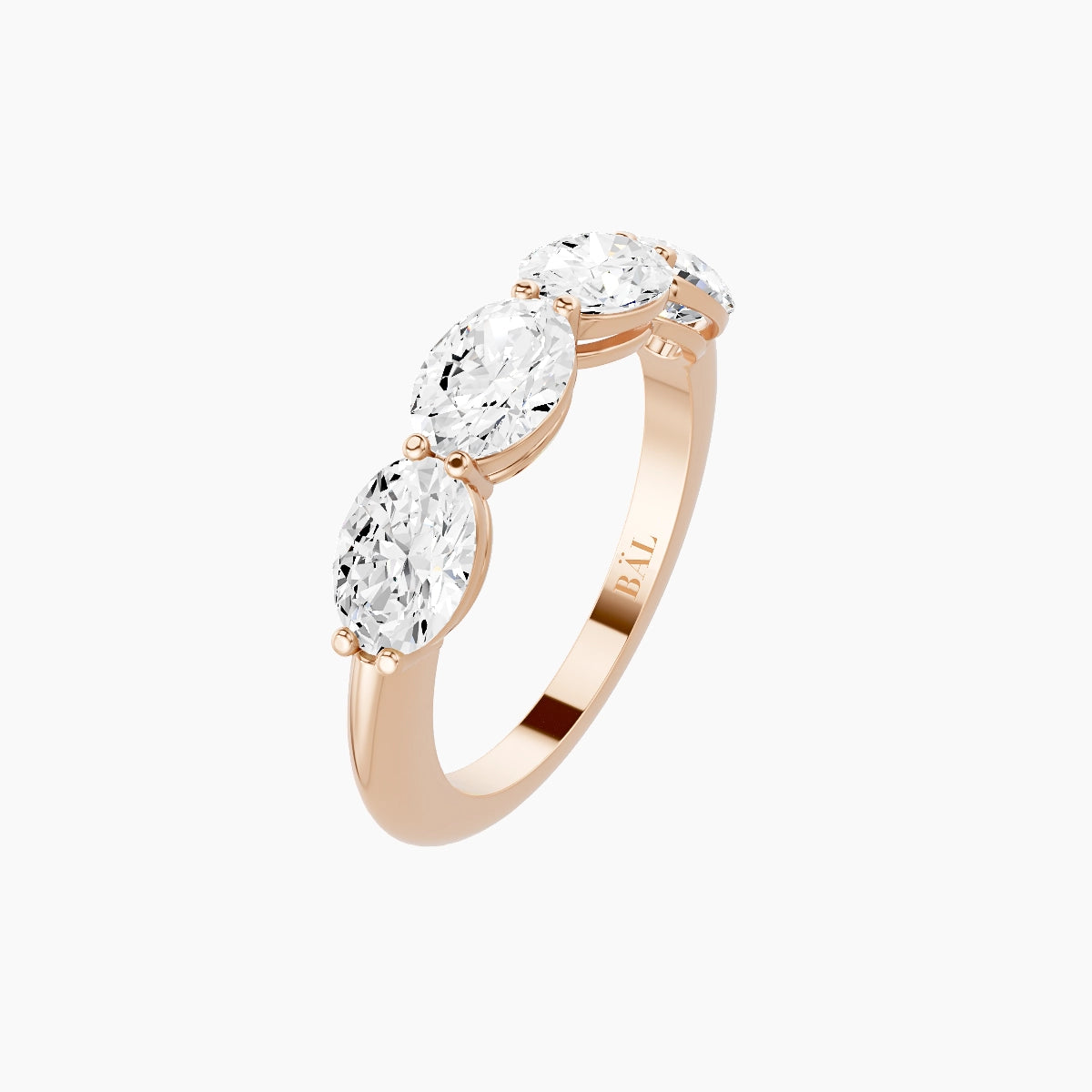 East-West Half Eternity Ring | 18k Rose Gold 6.3 x 4.5 mm Oval White Lab Diamond with Shared Prongs