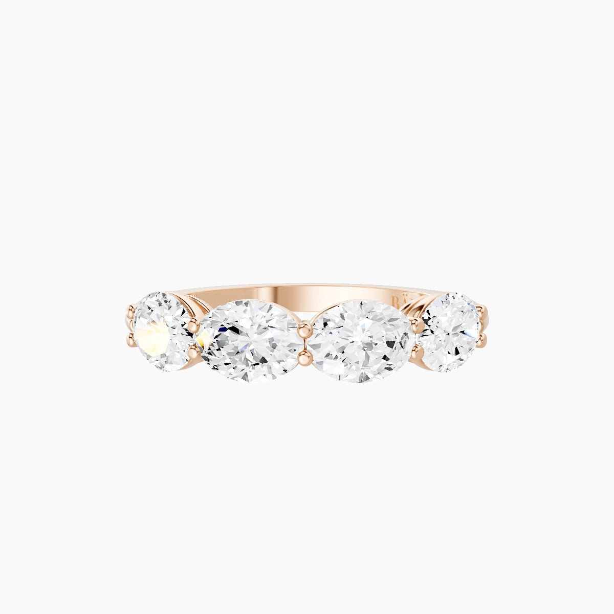 East-West Half Eternity Ring | 18k Rose Gold 6.3 x 4.5 mm Oval White Lab Diamond with Shared Prongs