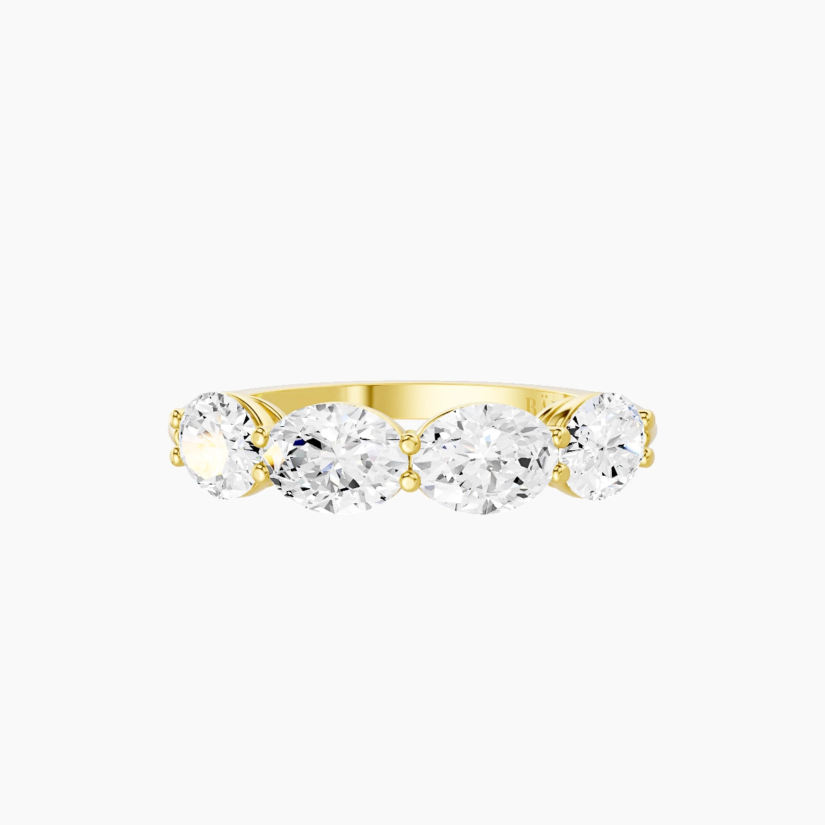 East-West Half Eternity Ring | 18k Yellow Gold 6.3 x 4.5 mm Oval White Lab Diamond with Shared Prongs