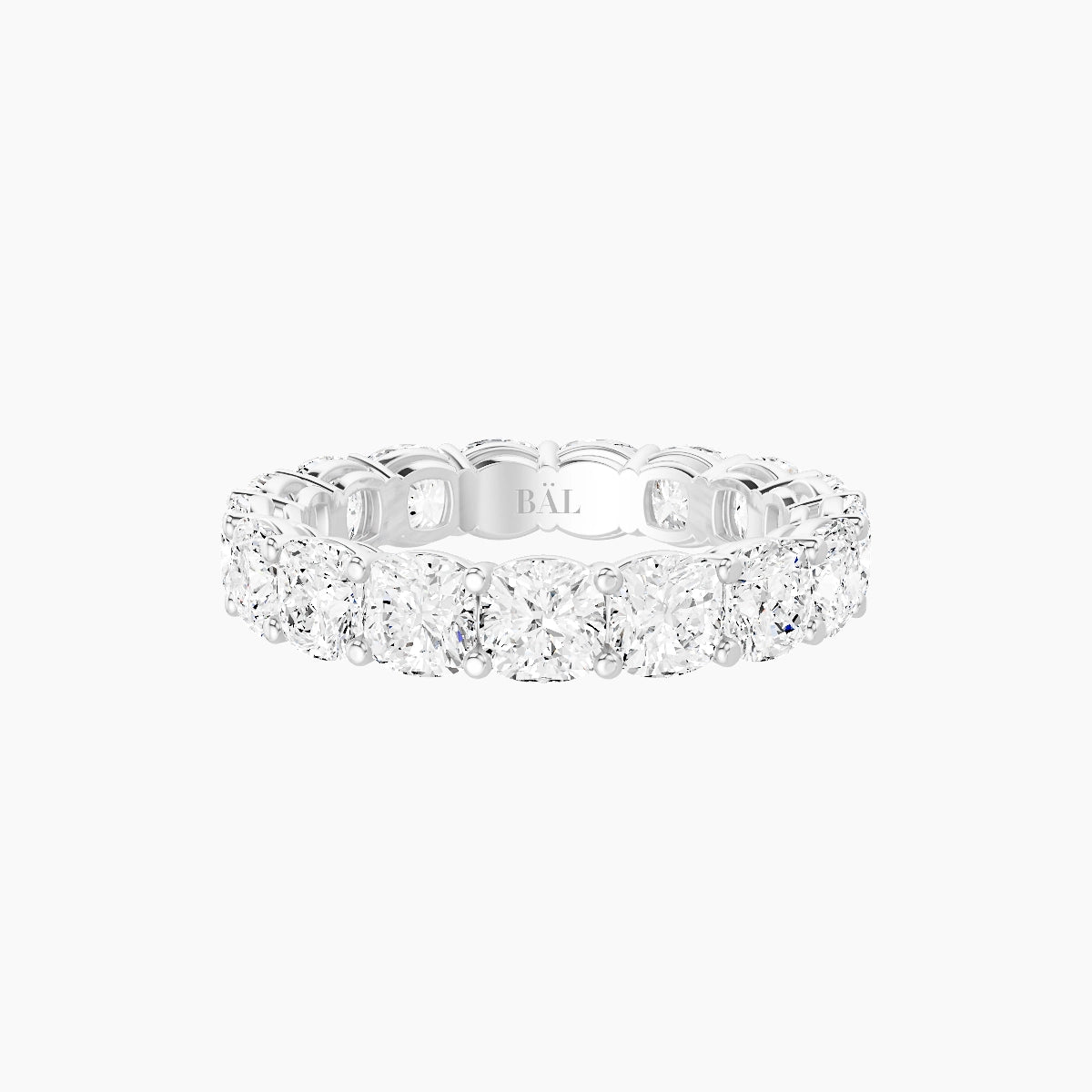 Eternity Ring | 18k White Gold 3.8 x 3.8 mm Square Cushion White Lab Diamond with Shared Prongs