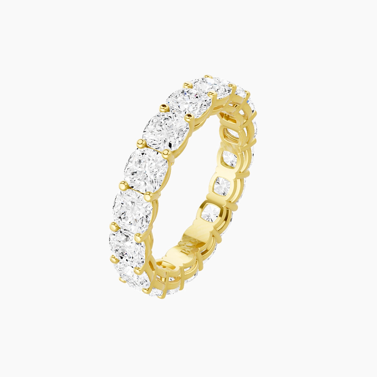 Eternity Ring | 18k Yellow Gold 3.8 x 3.8 mm Square Cushion White Lab Diamond with Shared Prongs
