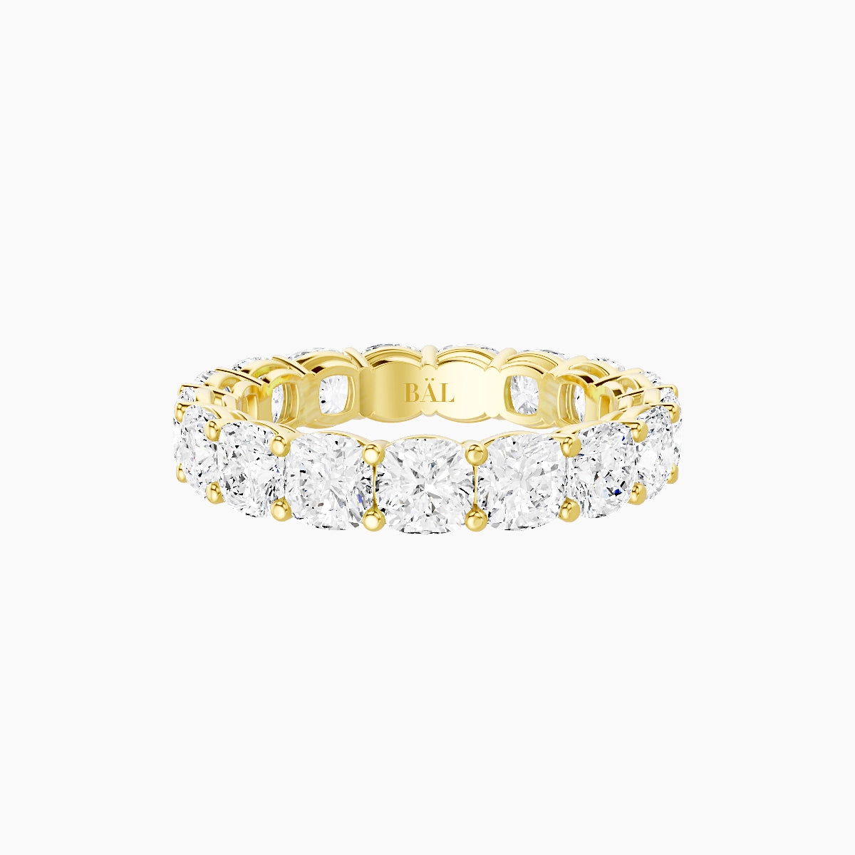 Eternity Ring | 18k Yellow Gold 3.8 x 3.8 mm Square Cushion White Lab Diamond with Shared Prongs
