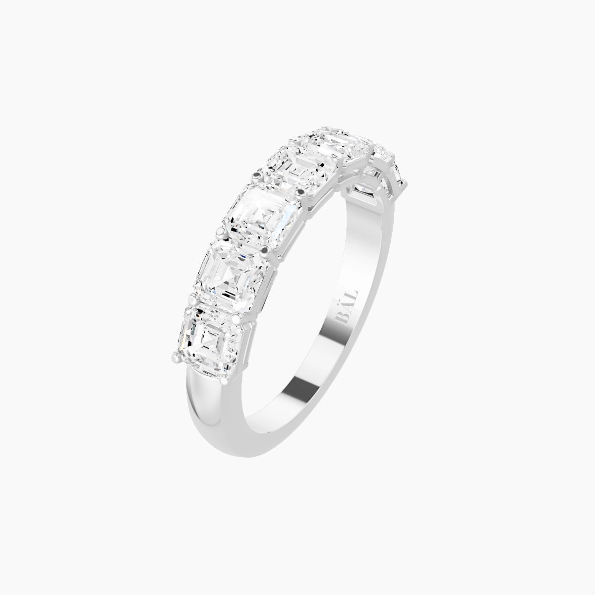 Half Eternity Ring | 18k White Gold 3.75 x 3.75 mm Asscher White Lab Diamond with Shared Prongs