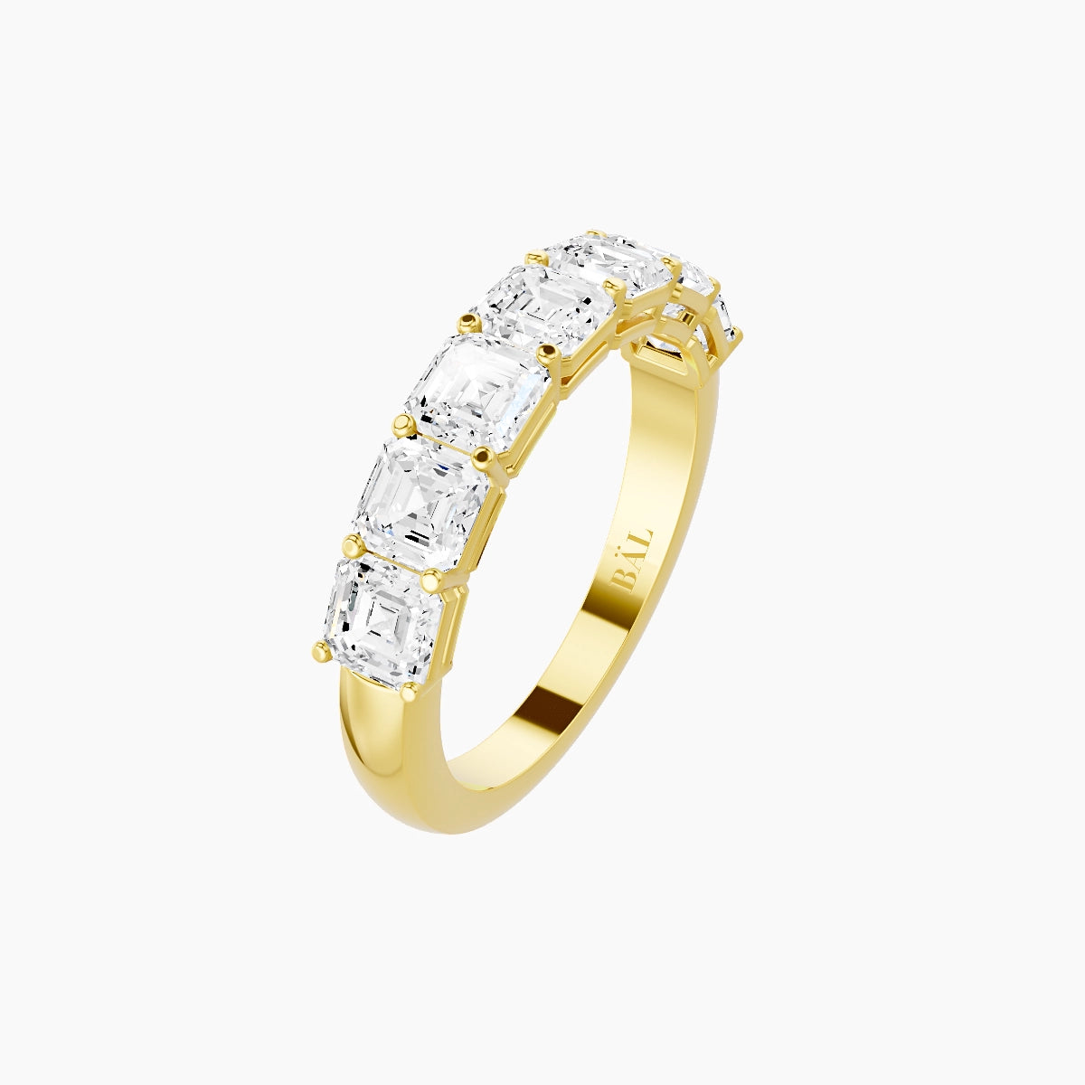 Half Eternity Ring | 18k Yellow Gold 3.75 x 3.75 mm Asscher White Lab Diamond with Shared Prongs