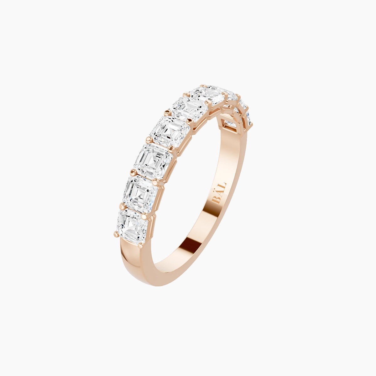 Half Eternity Ring | 18k Rose Gold 3 x 3 mm Asscher White Lab Diamond with Shared Prongs