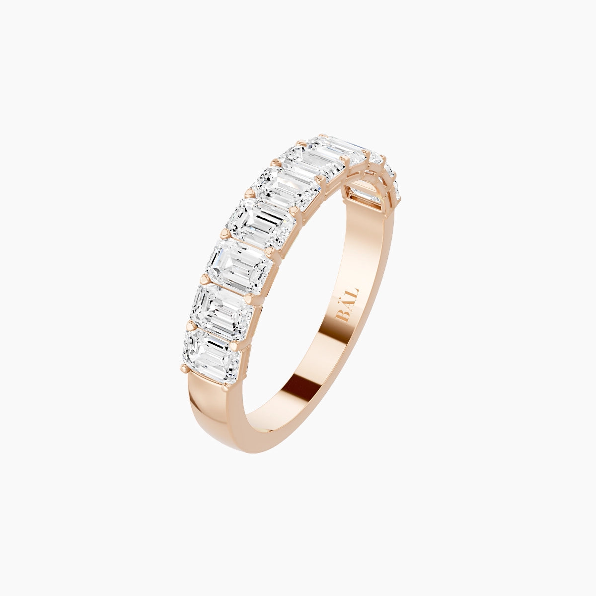 Half Eternity with Shared Prongs Ring | 18k Rose Gold 3.6 x 2.6 mm Emerald White Lab Diamond