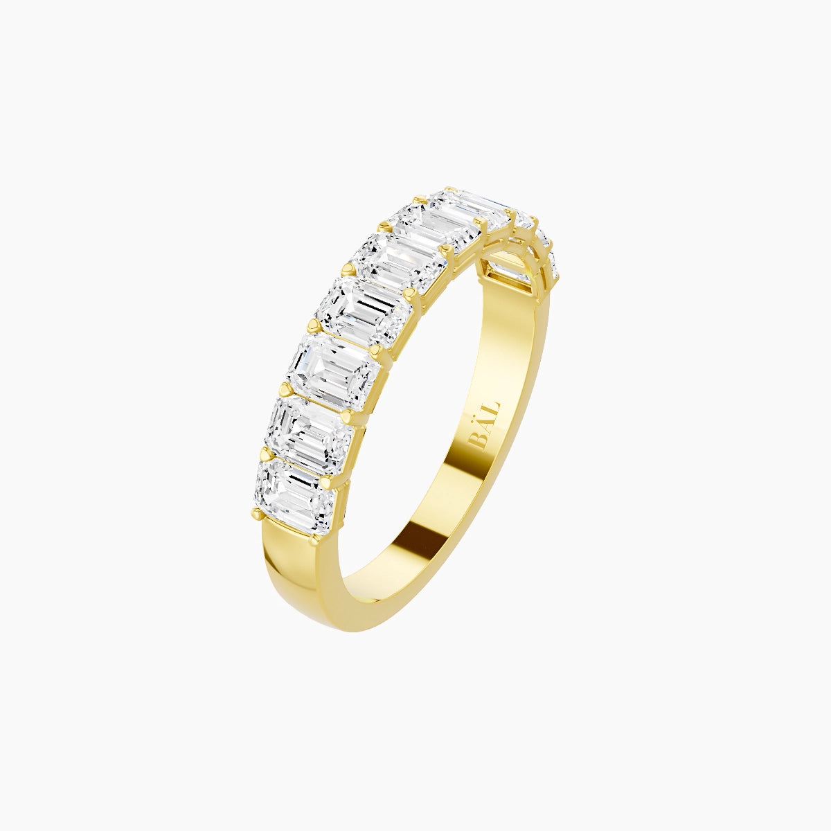 Half Eternity with Shared Prongs Ring | 18k Yellow Gold 3.6 x 2.6 mm Emerald White Lab Diamond