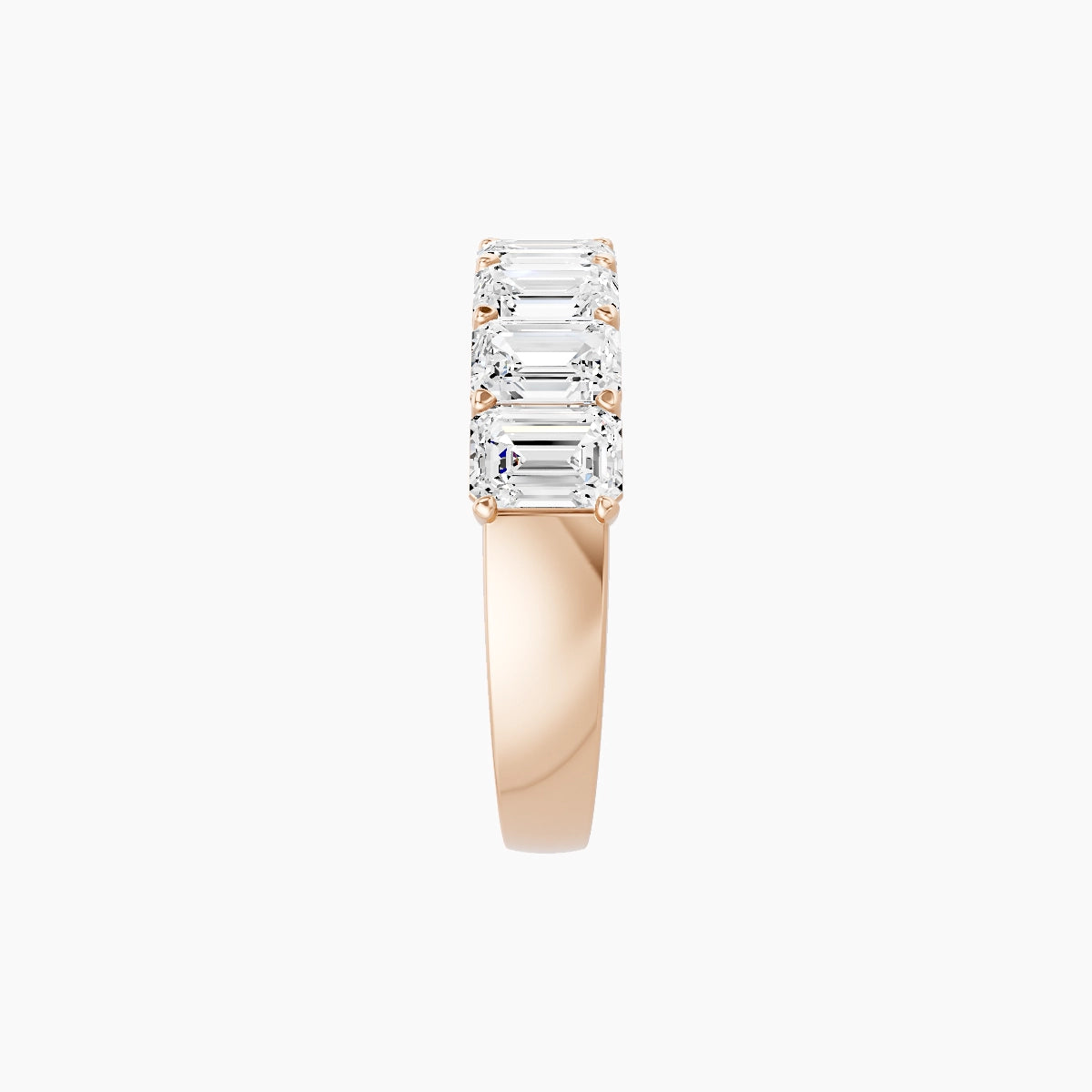 Half Eternity with Shared Prongs Ring | 18k Rose Gold 4.5 x 3.2 mm Emerald White Lab Diamond