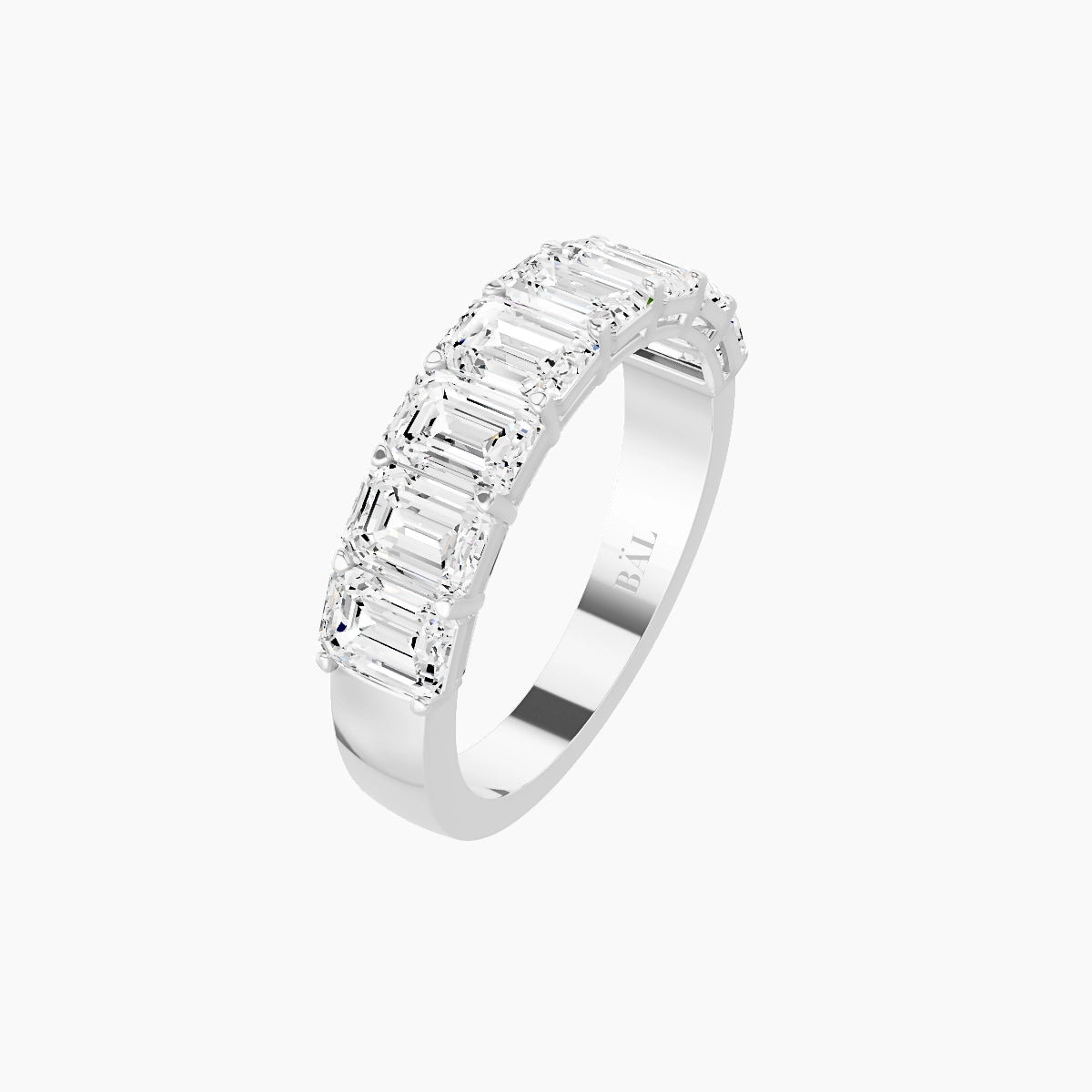 Half Eternity with Shared Prongs Ring | 18k White Gold 4.5 x 3.2 mm Emerald White Lab Diamond